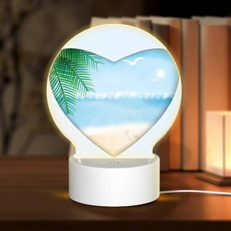 Round Acrylic Night Light, A heart shaped picture of a beach with a bird flying over the ocean. Round Acrylic Night Light, A Heart Shaped Picture Of A Beach With A Bird Flying Over The Ocean. -Nuas Diy Shop f5e1042198bc366664f149915e2019ef7217408d