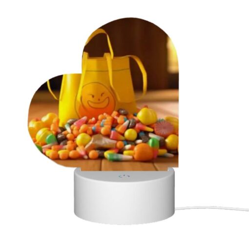 Love Acrylic Night Light, A Yellow Bag With A Smiley Face On It Is Filled With Candy. -Nuas Diy Shop f62f9129251a775df832beb879e64c835a39b55c