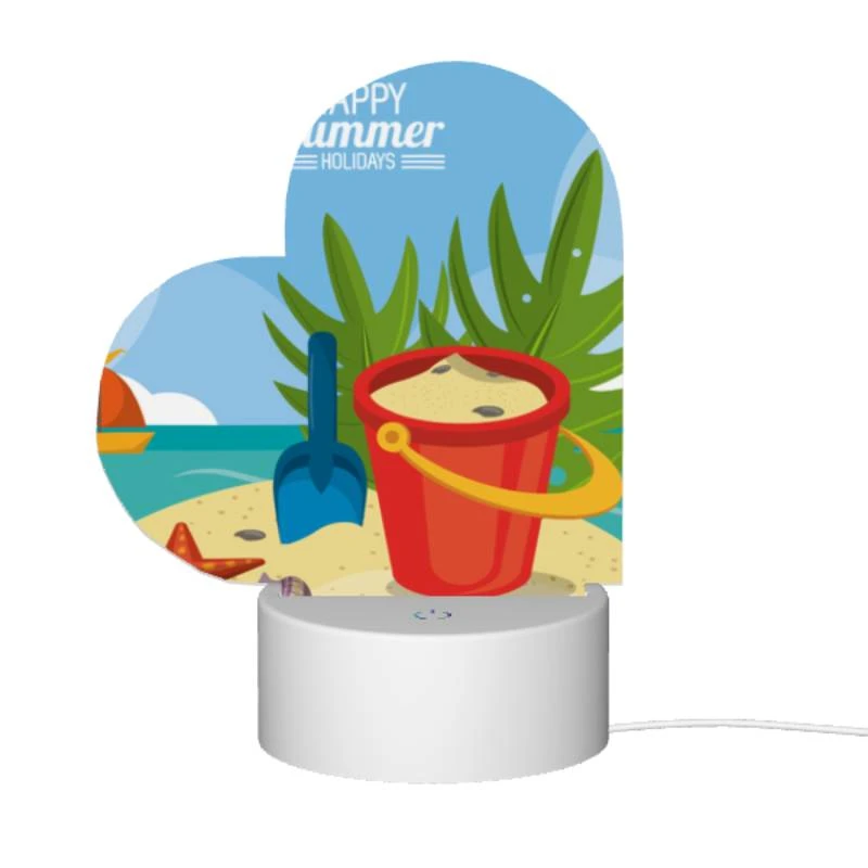 Love Acrylic Night Light, A red bucket is filled with sand and sits on a beach with a shovel and a starfish. Love Acrylic Night Light, A Red Bucket Is Filled With Sand And Sits On A Beach With A Shovel And A Starfish. -Nuas Diy Shop f66983b02b789454b55869284eef683aa0feb452