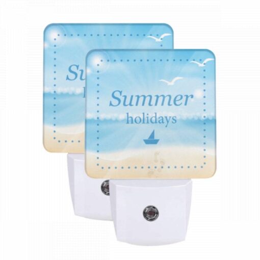 Night Light Set Of 2, A Blue And White Postcard With A Sailboat On It And The Words "Summer Holidays" Written On It. -Nuas Diy Shop f6ed038f14869ca9d8a87b035d225e9b22942eca