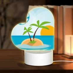 Love Acrylic Night Light, A Palm Tree Is Growing On A Small Island In The Middle Of The Ocean.