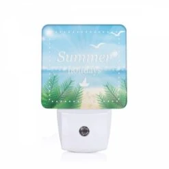 Night Light, A Picture Of A Beach With A Boat And A Seagull Flying Over The Water.