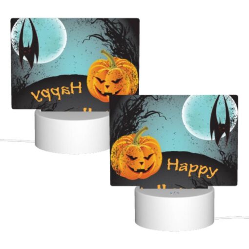 Rectangular Acrylic Night Light, A Happy Halloween Sign With A Pumpkin And A Bat. -Nuas Diy Shop f7ff1f34eb97f4802520a8677475de303675c5a1