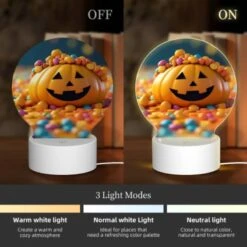 Round Acrylic Night Light, A Candy Pumpkin With A Smile On Its Face. -Nuas Diy Shop f846154a05bd7765555fb30dcf8ebd83421a1ee7