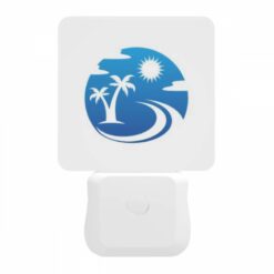 Night Light, A Blue And White Logo Of A Sun And Palm Tree. -Nuas Diy Shop f8edfa56c27530b6a47d3d52ab8dae6a05b94d1a