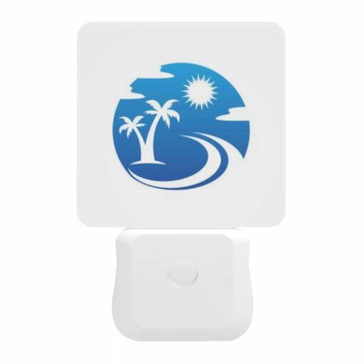 Night Light, A Blue And White Logo Of A Sun And Palm Tree. -Nuas Diy Shop f8edfa56c27530b6a47d3d52ab8dae6a05b94d1a