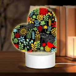 Love Acrylic Night Light, A Colorful Bird Pattern With Red Birds And Yellow Flowers.