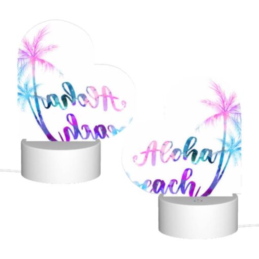 Love Acrylic Night Light, A Watercolor Painting Of A Palm Tree And The Words "Aloha Beach" Written In A Flowing Script. -Nuas Diy Shop f95f6e817a19c0bf028aabe98cd5bb096c6fc612