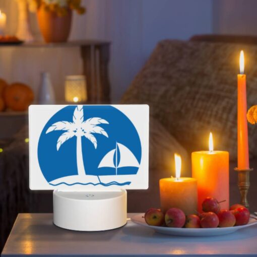 Rectangular Acrylic Night Light, A Blue Circle With A Sailboat And Two Palm Trees. -Nuas Diy Shop f96e17778365691d0b0746b9b737dce76f37b655