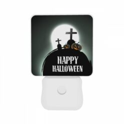 Night Light Set Of 2, A Black And White Image Of A Halloween Scene With A Cross And Pumpkins. -Nuas Diy Shop f9a5c7d1454e218be6f3e29901a43f95ff860853