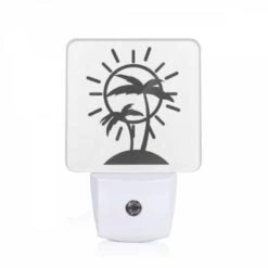 Night Light, A Sun With A Palm Tree In The Background.