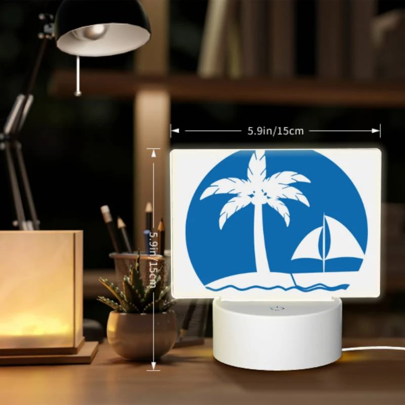 Rectangular Acrylic Night Light, A blue circle with a sailboat and two palm trees. Rectangular Acrylic Night Light, A Blue Circle With A Sailboat And Two Palm Trees. -Nuas Diy Shop fa40823b37c481749de5d7820dffb558d235e35e