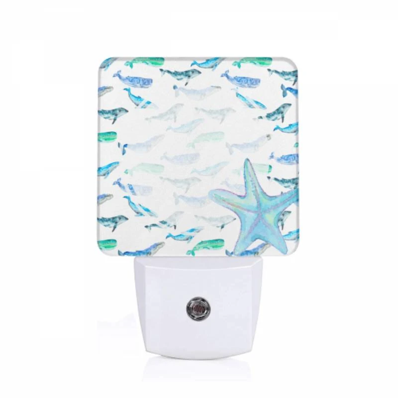 Night Light, A blue and white starfish is surrounded by a group of blue and white whales. Night Light, A Blue And White Starfish Is Surrounded By A Group Of Blue And White Whales. -Nuas Diy Shop fa84c38ec6ef68fe2cea5bb623dea731e2fc0f84