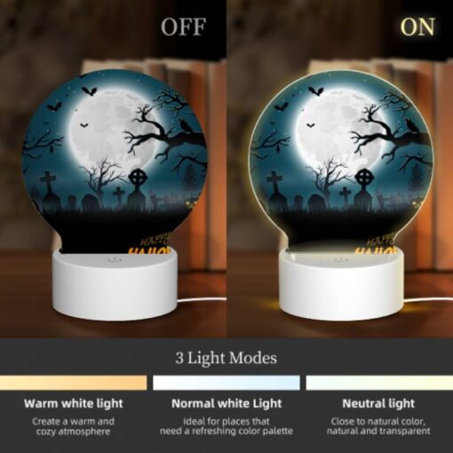 Round Acrylic Night Light, A Halloween Poster With A Full Moon And A Bunch Of Bats. -Nuas Diy Shop fa98f2889c667595c2e81ee3a509d30a327f9e74