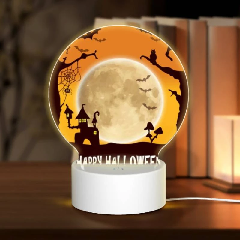 Round Acrylic Night Light, A spooky Halloween scene with a full moon and bats. Round Acrylic Night Light, A Spooky Halloween Scene With A Full Moon And Bats. -Nuas Diy Shop fba789677ea1921f15e55919d0bd3a829a0a592b