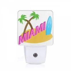 Night Light, A Surfboard With The Word "Miami" On It.