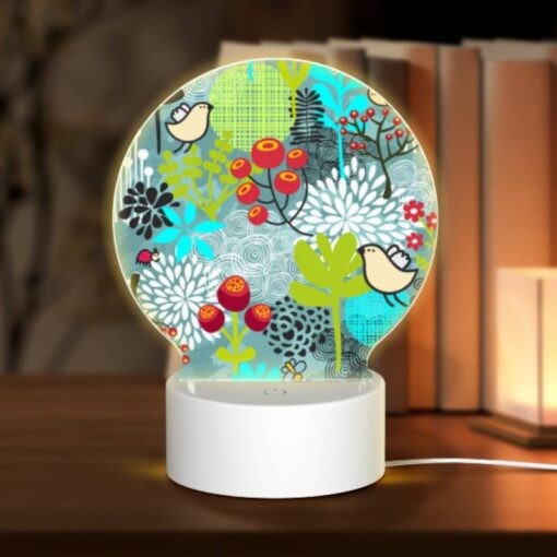 Round Acrylic Night Light, A Colorful Floral Pattern With Birds And Bees. -Nuas Diy Shop fc94a410d141d6296e294048e519e330777527a9