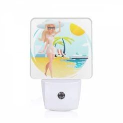 Night Light, A Woman In A White Dress Is Standing On A Beach