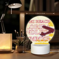Round Acrylic Night Light, A Plane Is Flying Over A Beach With The Words "Miami Beach Florida" Written On It. -Nuas Diy Shop fcb7d842880727ca3b8e2a1b6ba09df8c73f2116