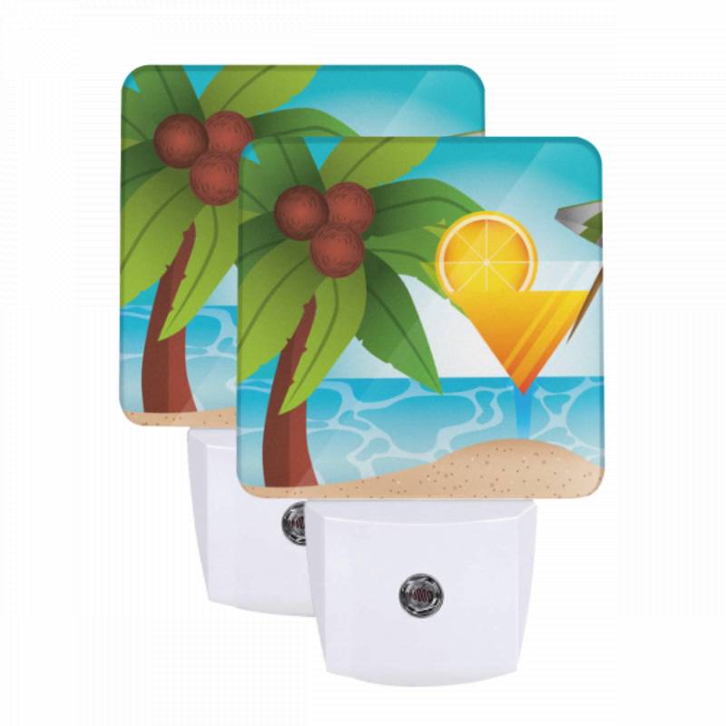 Night Light Set of 2, A cocktail is served on a beach with palm trees and a lemon in the background. Night Light Set Of 2, A Cocktail Is Served On A Beach With Palm Trees And A Lemon In The Background. -Nuas Diy Shop fdf0e1b91f7b06df04f623dab5267e08e93c924a