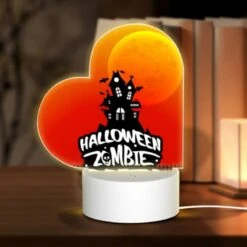 Love Acrylic Night Light, A Halloween Party Is Advertised With A Spooky House And A Moon In The Background.