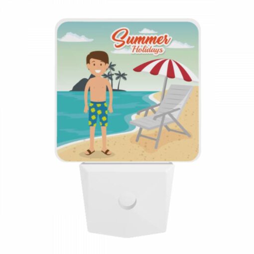 Night Light, A Boy Is Standing On A Beach In Front Of A Lounge Chair And An Umbrella. -Nuas Diy Shop feddb2efbef411ca1f305719d41d4935b87708ed