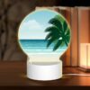 Round Acrylic Night Light, A Palm Tree Is On A Beach With A Blue Ocean In The Background. -Nuas Diy Shop ff665ae8addcacad32e974559a9fe593c4660d36