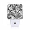 Night Light, A Black And White Image Of A Leafy Plant With A Pattern Of Dots. -Nuas Diy Shop ff892dbeb10a9235f516ef8b091b1a496488323d