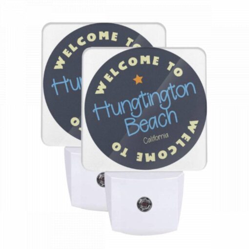 Night Light Set Of 2, A Blue And White Sign That Says Welcome To Huntington Beach. -Nuas Diy Shop ff9755ab09f23e1cfbe4d1dfdab6b7fb99cac64a