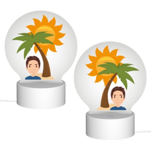 Round Acrylic Night Light, A Man Is Smiling Under A Palm Tree. -Nuas Diy Shop ff97be4815df3abc12f5c6c0a80fce6e4c21c615