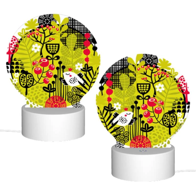Round Acrylic Night Light, A colorful illustration of a bird surrounded by plants. Round Acrylic Night Light, A Colorful Illustration Of A Bird Surrounded By Plants. -Nuas Diy Shop ffa5e570a9bb31f63104e011aaec75924c27555b